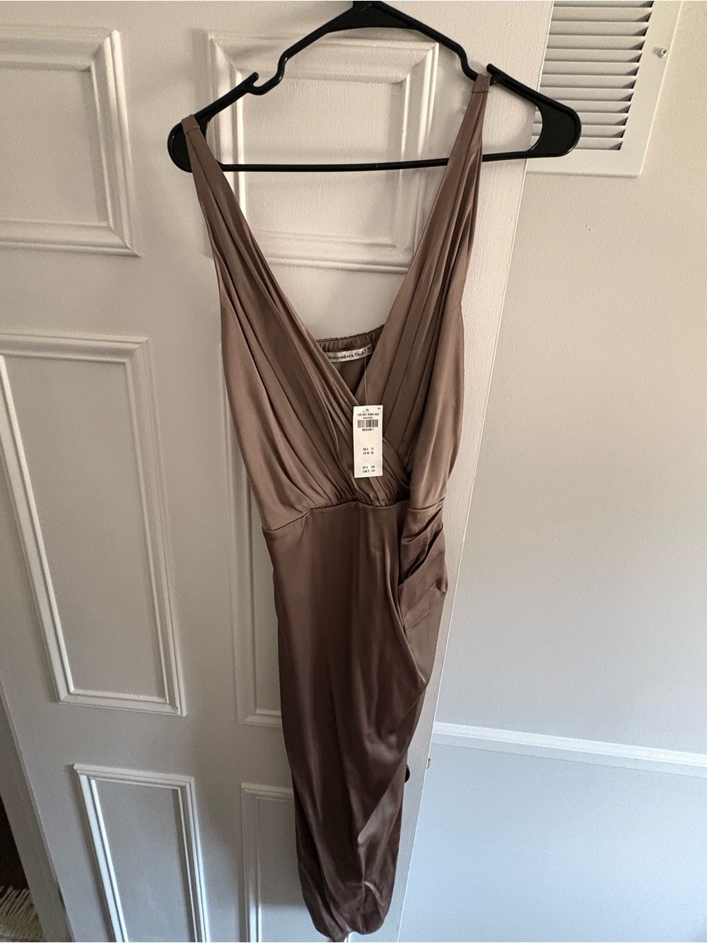 Abercrombie & Fitch Taupe Satin V-Neck Dress